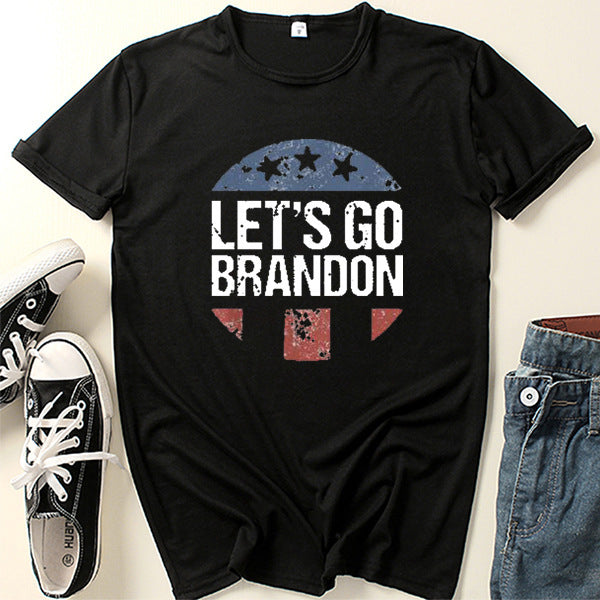 Let's Go Brandon T Shirt Letter Collarless Hat Thin Casual T-shirt