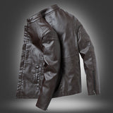 1970S East West Calfskin Motorcycle Jacket, Biker's Leather Jacket Men's Spring and Autumn Stand Collar PU Leather Jacket