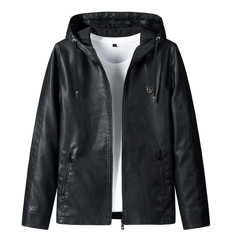 1970S East West Calfskin Motorcycle Jacket, Hooded plus Size Leather Jacket for Men Fall Winter Coat