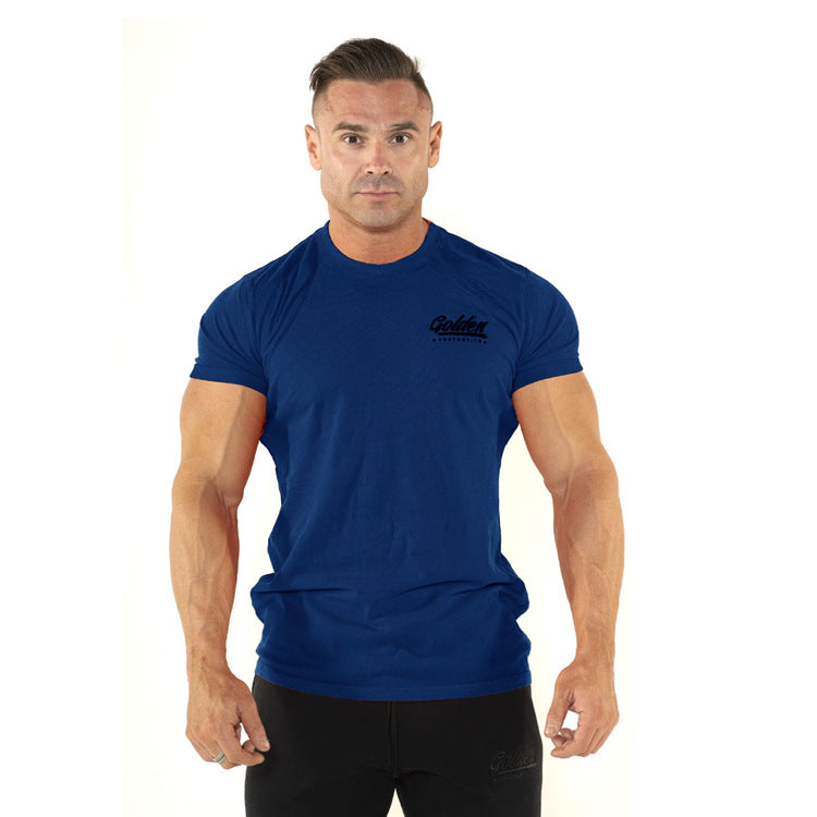 Slim Fit Muscle Gym Men T Shirt Men Rugged Style Workout Tee Tops Muscle Workout Brothers Men's Casual Running Exercise Slim Stretch Cotton Short Sleeve T-shirt