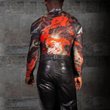 Rave Outfits Men Long Sleeve Sexy Close-Fitting Top Casual Fashion Printing