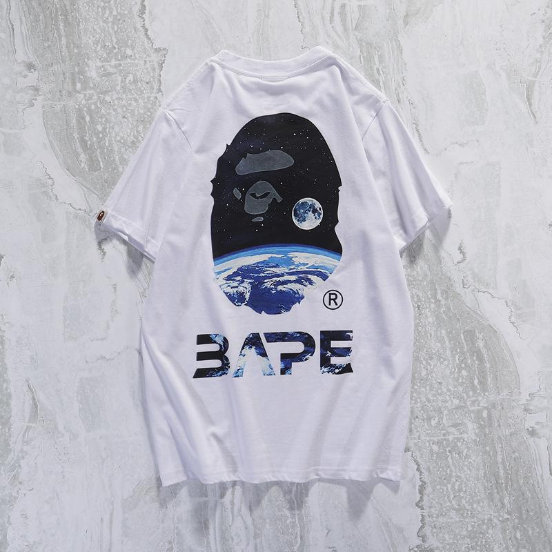 A Ape Print T Shirt Summer Loose Cartoon Printed Short Sleeve Leisure Pullover Collarless White Bottoming Shirt