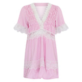 Russian Style Dress V-neck Printed Lace Stitching Lace Cool Dress