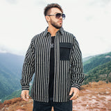 Men plus Size Coats plus Size Stripe Thickening Shirt Jacket Early Autumn Coat