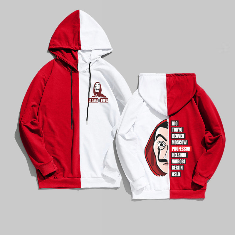 Split Hoodie Demons and Angels Printed Hoodie Color Block