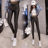 Leather Leggings Fleece-Lined PU Leather Leggings Women's Stretch Leggings