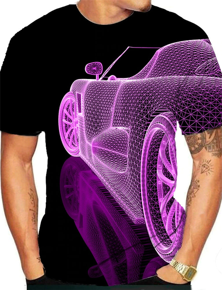 3D T Shirt Top Lapel 3D Road Car