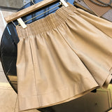 Leather Shorts French High Waist Bud PU Leather Shorts A- line Wide Leg Cropped Pants