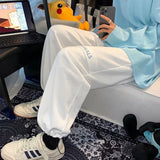 Men Pants Straight Wide-Leg Pants Drawstring Ankle-Tied Sports Style with Letters Trousers