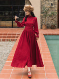Red Peasant Dress Autumn and Winter French Retro Corduroy Long-Sleeved Red Dress Annual Meeting Formal Dress