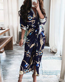 Red Peasant Dress Summer Long-Sleeve V-neck Buttons Printed Dress Long Dress Women's Dress