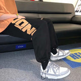 Men Pants Straight Wide-Leg Pants Drawstring Ankle-Tied Sports Style with Letters Trousers