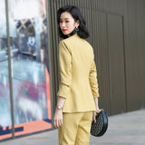 Women Pants Suit Uniform Designs Formal Style Office Lady Bussiness Attire Yellow Fashion Business Suit