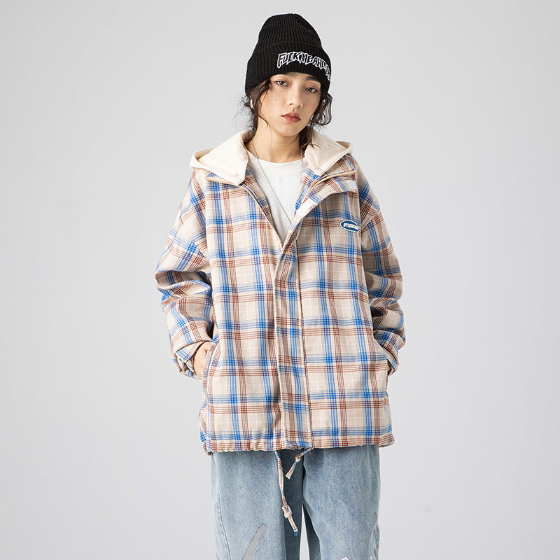 Men's Spring plus Size Retro Sports Trendy Coat Plaid Stitching Contrast Color Hooded Jacket Men's Jacket
