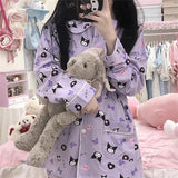 Kuromi Pajama Set Long-Sleeved Trousers Spring and Autumn Can Be Outerwear Homewear Two-Piece Suit
