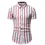 Men Shirt Fashion Slim Fit Shirt Short Sleeve Shirt Large Size Casual Top Summer Men's Casual Short Sleeve Shirt Business Striped Slim Shirt