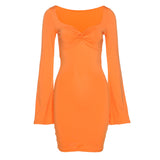 Green Fairycore Dress Fall Fashion Flared Sleeves Square Collar Sexy Low-Cut Slim Fit Sheath Dress for Women