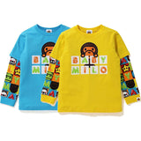 A Ape Print for Kids Sweatshirt Children's Clothing Fake Two-Piece Color Letter Sleeve Stitching Baby Children's Sweater