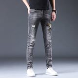 Men Distressed Jeans Man Ripped Jean Destructed Denim Pants Man Spring Summer Jeans Spring Slim-Fitting Elastic plus Size Retro Sports Trousers Trendy Jeans Men's Jeans