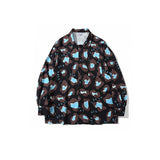 Mens Fall Outfits Loose Cartoon Leopard-Print Long-Sleeved Shirt Casual Top