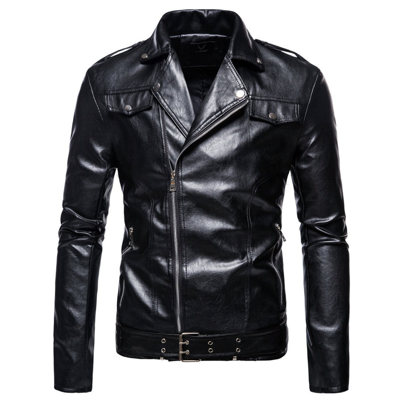 Men's Fall plus Size Men's Clothing Lapel Motorcycle Leather Coat PU Leather Jacket Coat Men Winter Outfit Casual Fashion