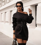 Red Peasant Dress Autumn Women's Sexy round Neck Long-Sleeved Sweater Loose Dress for Women