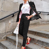 Women Pants Suit Uniform Designs Formal Style Office Lady Bussiness Attire Autumn Solid Color Long Sleeve Casual Suit Jacket Two-Piece Set Female
