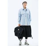 Men Shacket Long Sleeve Autumn Shirt Spring Striped Long Sleeve Shirt Men's Spring Leisure Top