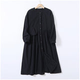 Green Fairycore Dress Japanese Style Design round Neck Dress Mori Style Niche Loose Waist Cardigan Large Swing Skirt A- Line Skirt Autumn
