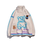 Mens Fall Outfits Bear Graffiti Jacket Turtleneck Pullover Coat