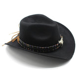 Wester Hats Western Cowboy Hat Ox Horn Woolen Jazz Top Hat Male Ladies' National Style Felt Cap