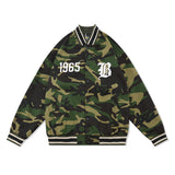 Camouflage Varsity Jacket Printed Letter Loose Stand Collar Coat