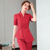Women Pants Suit Uniform Designs Formal Style Office Lady Bussiness Attire Short Sleeve Slim Fit Business Suit Work Clothes