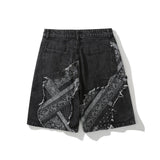 Mens Jean Shorts Stitching Paisley Denim Shorts Men's High Street Fashion Brand Street Fashion Loose Shorts