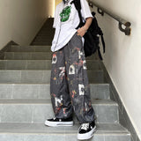 Summer Trendy Ins Harajuku Style Trending Graffiti Splashed Ink Printing Wide-Leg Pants Men's and Women's Casual Pants Fashionable Pants