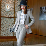 Women Pants Suit Uniform Designs Formal Style Office Lady Bussiness Attire Coffee Color Autumn and Winter Formal Wear Work Suit Two-Piece Set for Women