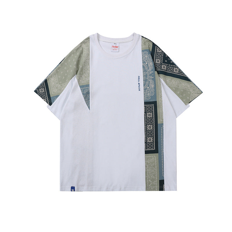 2022 Summer man t shirt Stitching Paisley Half Sleeve