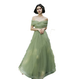 Green Fairycore Dress Bridesmaid Dress Long off-Shoulder Bridesmaid Group Evening Dress Graduation Host Party Dress Female