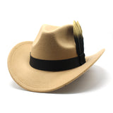 Wester Hats Feather Woolen Jazz Top Hat Men's Ladies' National Style Autumn and Winter Felt Cap Broad-Brimmed Hat