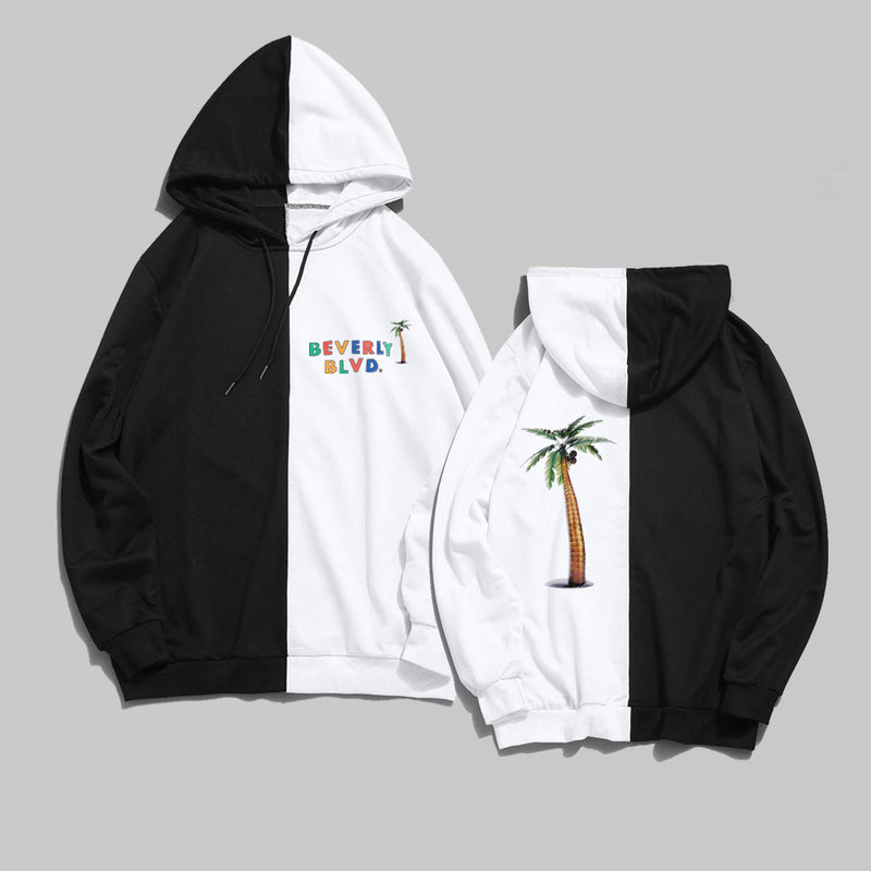 Split Hoodie Demons and Angels Printed Hooded Two-Tone