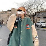 Varsity Jacket for Men Baseball Jackets Hong Kong Style Colorblock Baseball Uniform Loose Jacket
