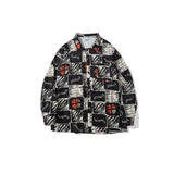 Mens Fall Outfits Vintage Long Sleeve Printed Shirt Loose Baggy Couple Shirt