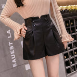 Leather Shorts Casual PU Leather High Waist Wide Leg Outerwear Women A- line Bootcut Pants