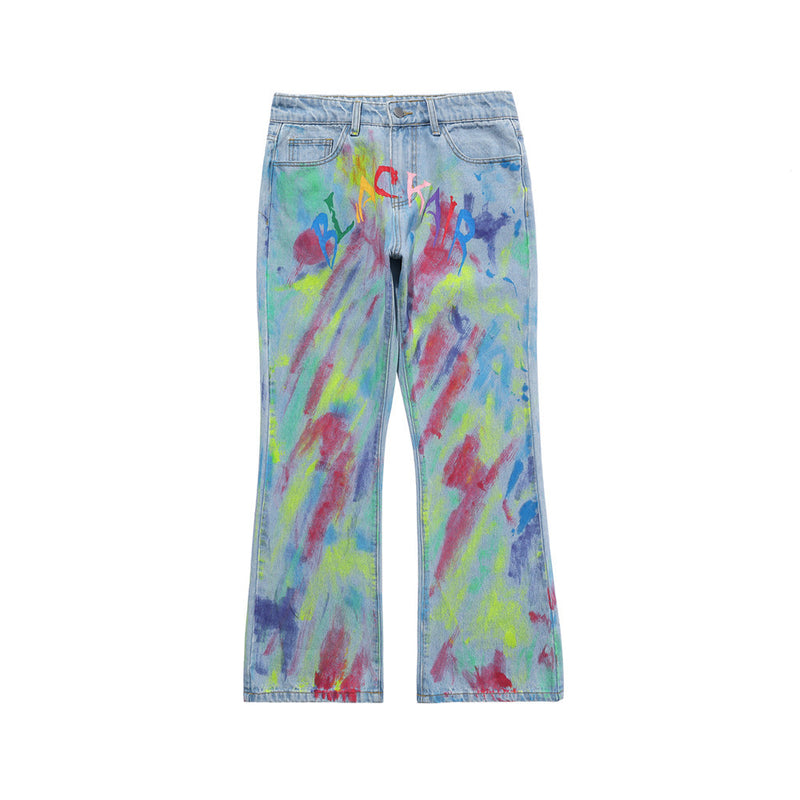 Printed Jeans Men's plus Size Retro Sports Trousers Baggy Straight Trousers Casual Trousers Men Jeans