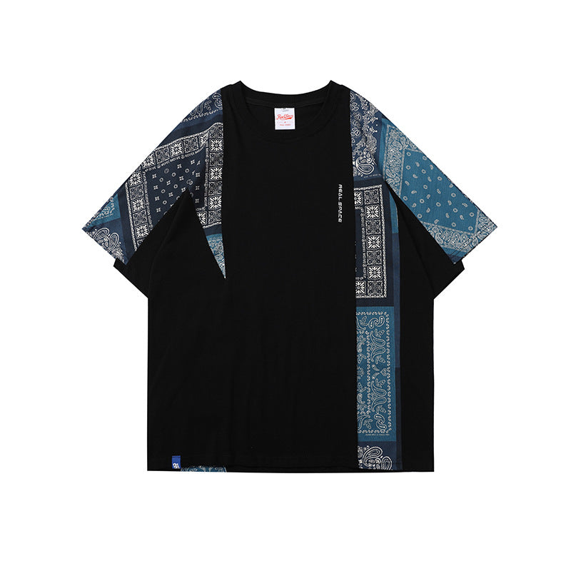 2022 Summer man t shirt Stitching Paisley Half Sleeve