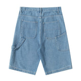 Men Jean Shorts Letter Washed Denim Shorts Men's High Street Loose Straight Shorts Summer Bermuda Shorts