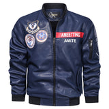 Hand Painted Leather Jackets Autumn and Winter Men's Leather Jacket Youth Stand Collar Motorcycle Baseball Jacket