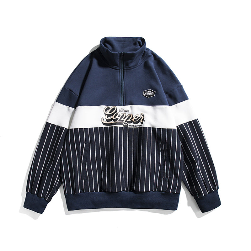 Men's Stand Collar Jacket Men's Large Size Sports Retro Sports Jacket Men's Loose Stitching Pullover Jacket Men Jacket