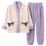 Kuromi Pajama Set Pajamas Women Flannel Winter Thickened Velvet Padded Warm Cartoon Clow M Cardigan Sweet Home Wear Suit
