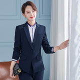 Women Pants Suit Uniform Designs Formal Style Office Lady Bussiness Attire Fall/Winter Slim Jewelry Shop Tooling